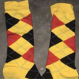 Well worn Sunshine Yellow Argyle Socks Red & Black Used socks used gym socks
